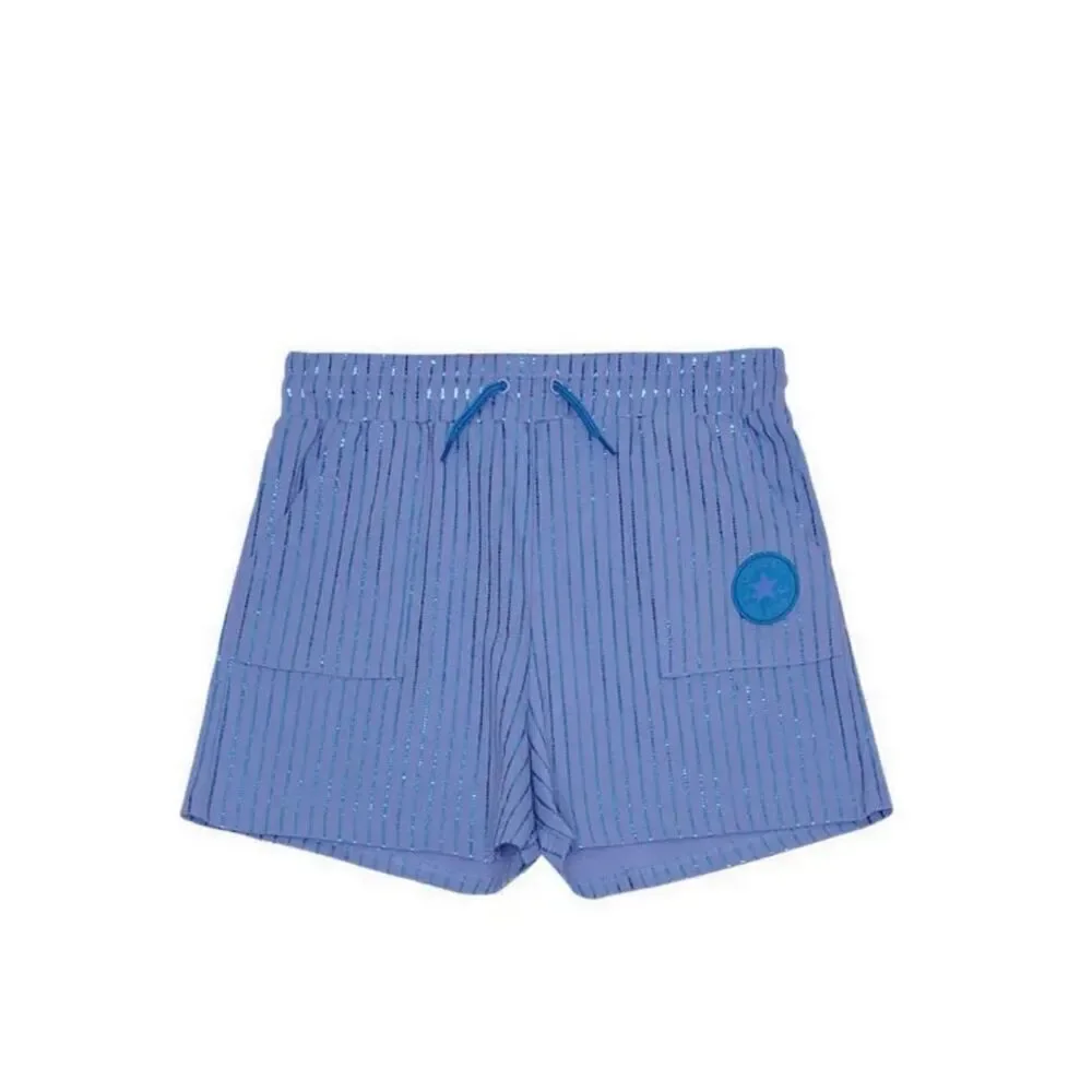 Converse Shine Striped Blue High Rise Pull On 2 Pocket Shorts Size XL New